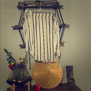 Off the shoulder striped white and blue shirt